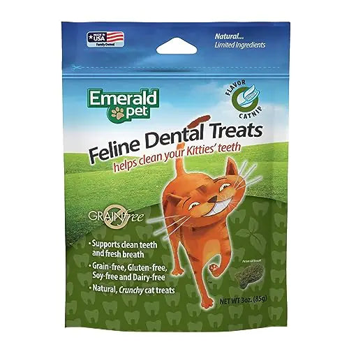 Feline Dental Treats — Tasty and Crunchy Cat Dental Treats Grain Free — Natural Dental Treats to Clean Cat Teeth Freshen Cat Breath and Reduce Plaque and Tartar Buildup — Catnip Treats 3 oz