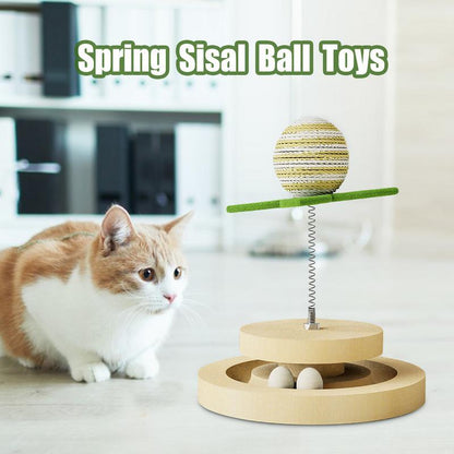Fun Sisal Cat Toy with Spring Ball Track