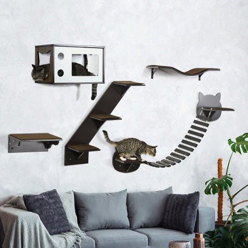 Cozy Wall-Mounted Cat Playground with House & Stairs